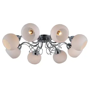 Luminosa Stylized Flush Ceiling Light Chrome, White 8 Light  with White Shade, E27