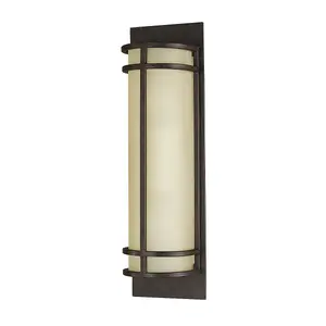 Twin Wall Light Amber Ribbed Glass Shade Grecian Bronze LED E27 60W