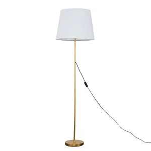 ValueLights Modern Gold Metal Standard Floor Lamp With White Tapered Shade - Includes 6w LED Bulb 3000K Warm White