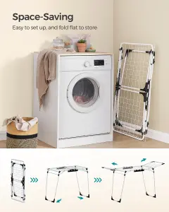 SONGMICS Clothes Drying Rack,  Winged Clothes Airer, Space-Saving Laundry Drying Rack, With Sock Clips, Metal Structure