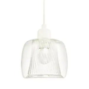 Modern Double Clear Glass Rounded Pendant Light Shade with Inner Ribbed Detail