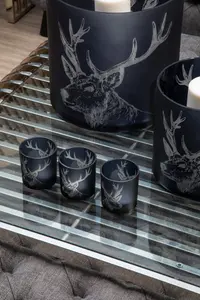 Interiors by Premier Large Blue Stag Candle Holder, Blue Glass Construction Candle Holder, Stag Motif with Attractive Details