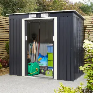 Rowlinson Trentvale 6x4 Metal Pent Shed Dark Grey with Foundation Kit