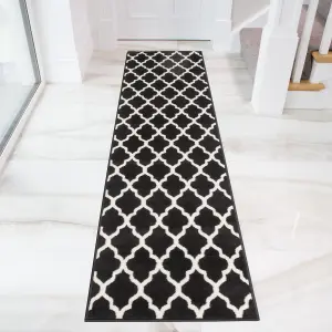 Black White Monochrome Classic Trellis Living Room Runner Rug 60x240cm