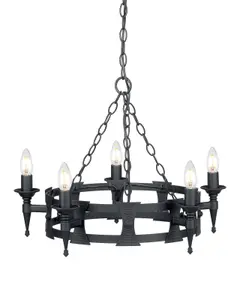 5 Bulb Chandelier Hanging Pendant Ceiling Light Black LED E14 60W Bulb