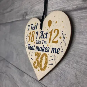 Red Ocean Handmade 30th Birthday Decorations Funny Novelty Gifts Wooden Heart Sign Card For Brother Sister Family Friend