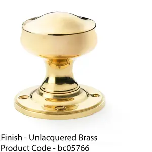 SOLID BRASS Mortice Smooth Georgian Door Knob - Polished Brass 50mm Diameter