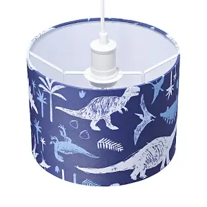 Modern and Fun Dinosaur Themed Navy Blue and White Cotton Children's Lamp Shade