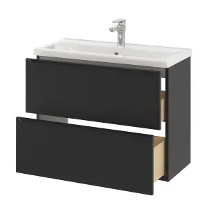 GoodHome Imandra Slimline Matt Black Wall-mounted Bathroom Cabinet (H) 600mm (W) 800mm