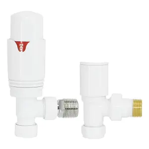 Rinse Bathrooms Thermostatic Radiator Valve 15mm Angled Radiator TRV + Lockshield for Heated Towel Rail Radiator White