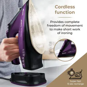 Tower T22008 CeraGlide Cordless Steam Iron, 2400W, 360ml Water Tank - Purple