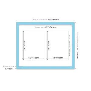 14x11 Inch 2 Opening Photo Collage Frame, Display Two 8x6 Inch Photos, Multi Aperture Family Picture Frame, Light Blue