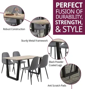 Hallowood Furniture Dudley 1.5m Dining Table Set with 4 Dark Grey Fabric Chairs