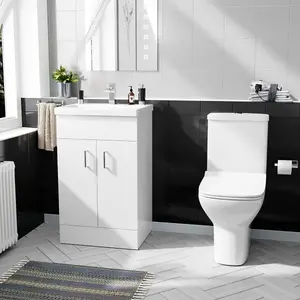 Nes Home 500mm Floorstanding Vanity Unit And Rimless Close Coupled Toilet White