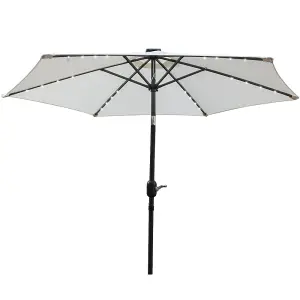 SunDaze 2.5M Cream Garden Parasol with Solar LED Lights and Crank Tilt Mechanism Outdoor Patio Umbrella