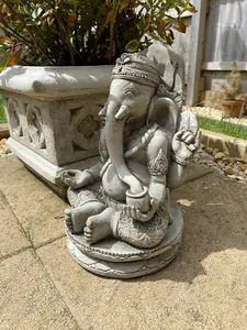 Oriental Ganesh Stone Garden Statue Outdoor Buddha Ornament Monk British Made Sculpture