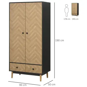 HOMCOM Modern Wardrobe Cabinet with Shelf, Hanging Rod and 2 Drawers 90x50x190cm