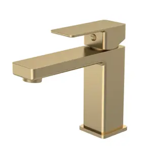 Square Mono Basin Mixer Bathroom Sink Tap & Push Button Waste - Brushed Brass - Balterley