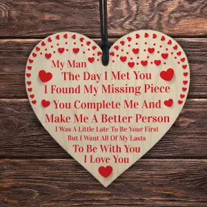 Red Ocean MY MAN Anniversary Gift For Men Wooden Heart Plaque Birthday Gift For My Man, Husband, Boyfriend, Valentines Day Gifts