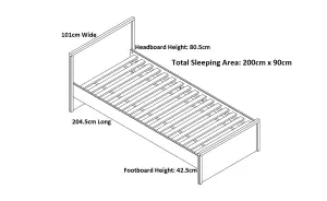 Single Bed Euro 90cm Frame Solid Wood Slats Dark Grey Artisan Oak Effect Weston