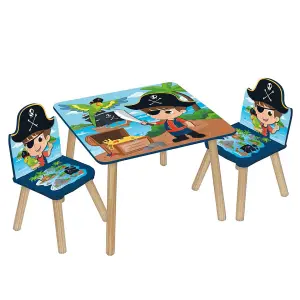 URBNLIVING 53cm Height Kids Wooden Table & 2 Chairs Pirate Themed Toddlers Junior Play Desk Set