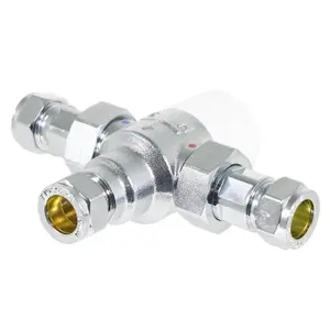 Tower 15mm TMV Thermostatic Mixing Valve Water Supply Blending Compression Fitting Kit (Brass, Chrome Plated)