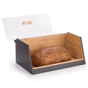 Woodluv Black Bamboo Bread Box With Acrylic Lid, 35 x 21.5 x 15.3 cm