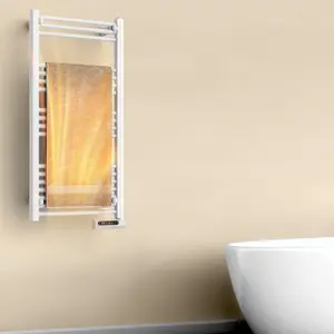 Towel Rail Bathroom Heater 500W Vertical Fluid Radiator White Electric 24/7 Timer Eco Low Energy