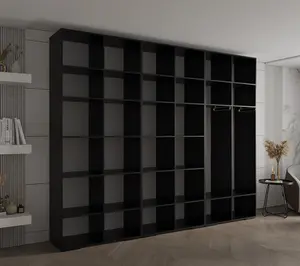 Stylish Black Inova 3 Hinged Door Wardrobe W3000mm H2370mm D470mm - Premium Storage with Gold Vertical Handles