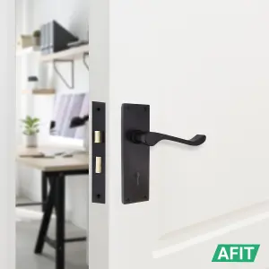 AFIT Black Victorian Scroll Door Handle Key Lock Set, Pair of Internal Lever Lock Handles on Backplate with Sash Lock 64mm & Keys