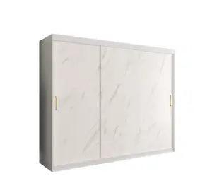 Elegant White Geneva T Sliding Door Wardrobe W2500mm H2000mm D620mm - Modern Design, Gold Handles, Extensive Storage