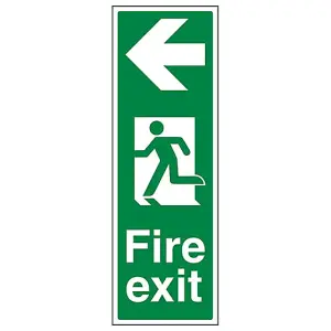 Portrait Fire Exit Arrow Left Sign - Glow in the Dark - 150x450mm (x3)