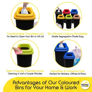 Home Centre Plastic Recycling Kitchen Office Waste Bin 45 Litre Yellow Open Lid Touchless Rim