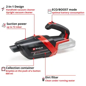 Einhell Cordless Handheld Vacuum Cleaner 72mbar 18V Power X-Change Portable TE-HV 18/06 Li - Body Only