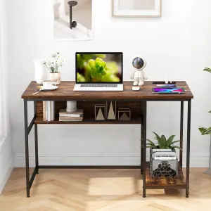 Costway 120CM Computer Desk w/ Power Outlet & Shelf Home Office Studying Table