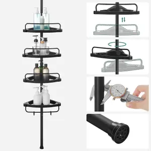 Bathroom Corner Shelf Adjustable Black Telescopic Shower Caddy Storage Organiser BCB001B01