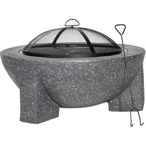 75cm Dark Grey Round Fire Pit - Versatile BBQ Grill and Garden Heater for Parties