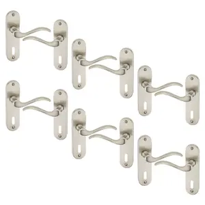 URBNLIVING 150mm Length 12 Pcs Geneva Metal & Satin Nickel Keyhole Lever Latch Door Handles Set