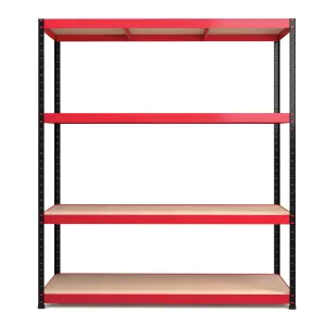 RB BOSS Garage Shelving Unit 4 Shelf MDF Red & Black Powder Coated Steel (H)1800mm (W)1600mm (D)600mm