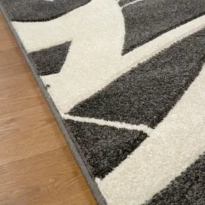 Modern Optical 3D Charcoal Easy to Clean Abstract Rug for Dining Room-200cm X 285cm