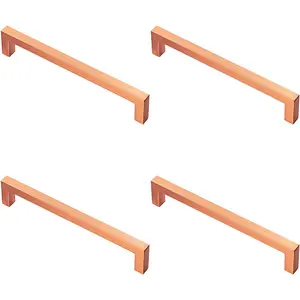 4x Square Block Pull Handle 170 x 10mm 160mm Fixing Centres Satin Copper