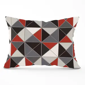 Grey Red Triangle Geometric Cushions 33cm x 48cm