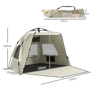 Outsunny Pop Up Beach Tent for 2-3 Person with Carry Bag, UPF15+, Khaki