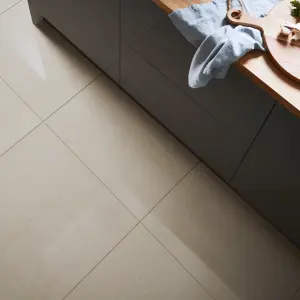 Musetta Beige Gloss Marble effect Porcelain Indoor Wall & floor Tile, Pack of 4, (L)600mm (W)600mm