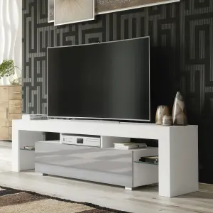 TV Unit 160cm Modern White with High Gloss Grey Doors - Creative Furniture