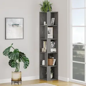 Bensonhurst Corner Bookcase Unique Design & Modern Style Retro Grey