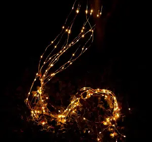 Warm Light 10 Copper Wire 200LED Solar Full Star Decorative Waterfall Lights