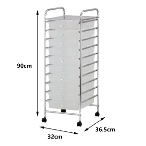 Taylor & Brown 10-Drawer Mobile Rolling Storage Trolley - Organiser on Wheels for Salon, Beauty, Makeup & Home Office (White)