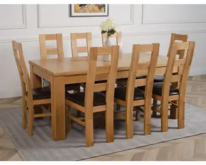 Dakota 182 x 92 cm Chunky Oak Large Dining Table and 8 Chairs Dining Set with Yale Chairs