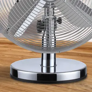 Home & Office Electric Sturdy Metal 12" 3 Speed Tilt Oscillating Worktop Desk Table Air Cooling Fan- Chrome